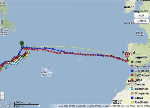 Predictwind currently is recommending a route for Sanya to turn east for Lisbon - based on the current weather at at 0900 UTC on May 27, 2102 © PredictWind.com www.predictwind.com